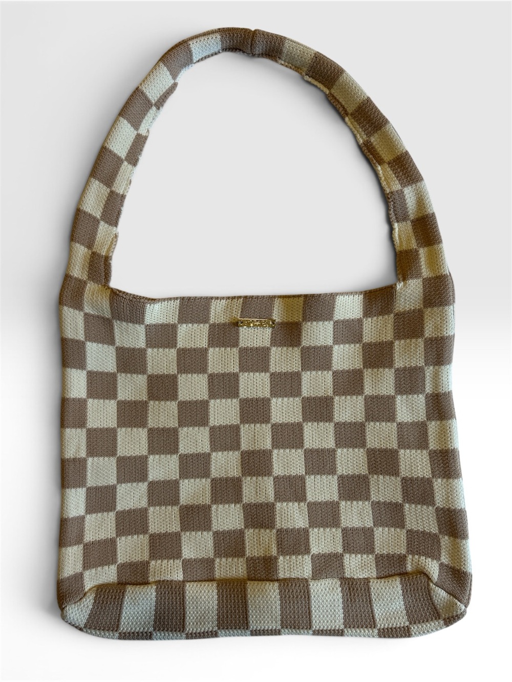 🟫⬜️ Checkerboard Knit Shoulder Bag in Cream and Brown - Elemis Brand
